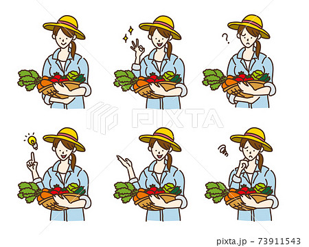 農業女子 農家 農業 野菜を持つ女性のイラスト ポーズ バリエーションのイラスト素材
