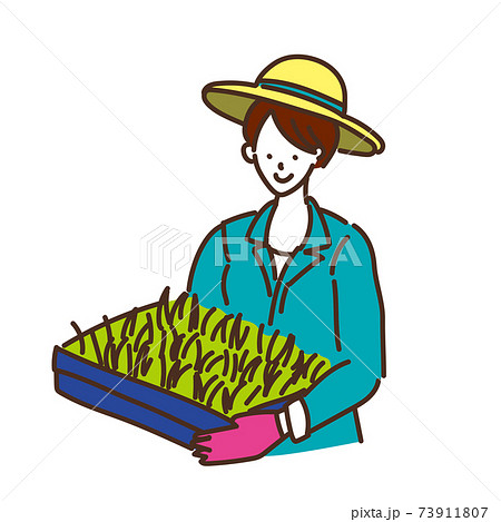農業女子 農家 農業 家庭菜園 苗植え 女性のイラストのイラスト素材