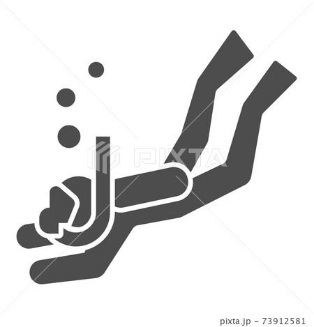 Diver solid icon, underwater sport concept, Swimming diver in deep immersion sign on white background, Scuba diving icon in glyph style for mobile concept and web design. Vector graphics. 73912581