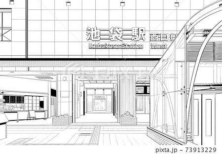 漫画風ペン画イラスト 繁華街_街並 漫画風ペン画イラスト 繁華街_街並 73913229
