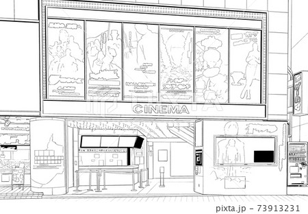 漫画風ペン画イラスト　繁華街_街並 73913231