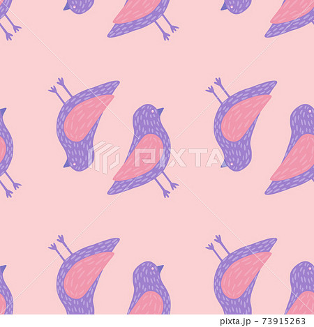 Decorative seamless pattern with pink and purple colored birds silhouettes. Pastel background. 73915263