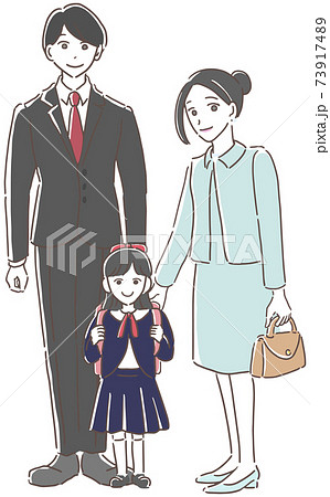 フォーマルな服装の父母と女の子のイラスト素材