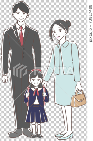 フォーマルな服装の父母と女の子のイラスト素材
