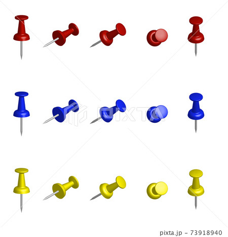 set of color push pins from different views. Elements for your design. Vector illustration on a white background 73918940