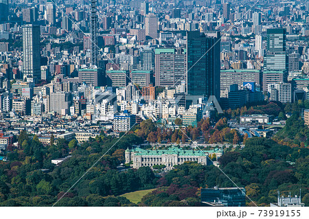 日本の東京都市景観　迎賓館や防衛省、四ツ谷駅（迎賓館の右上）などを望む 73919155