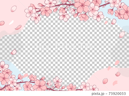 桜、ソメイヨシノの可愛い手書きタッチイラストレフーム。ロゴ入りバナー 73920033