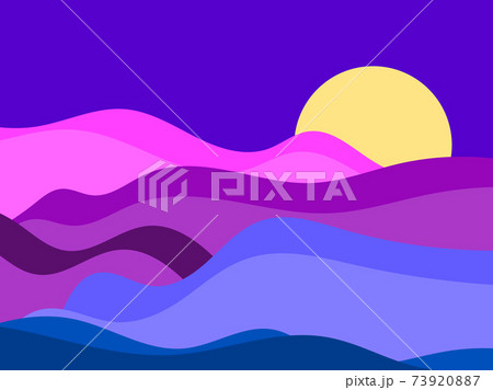 Colorful landscape in a minimalistic style. Plains and mountains, fields and meadows. Typographic boho decor for prints, posters and interior design. Mid-century modern decor. Vector illustration 73920887