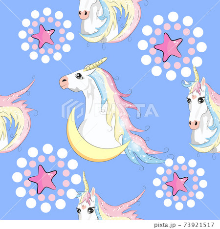 Seamless pattern with trendy cartoon patches. Unicorns, rainbows and hearts. 73921517
