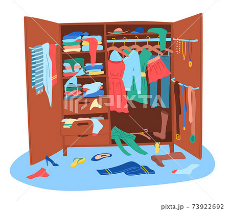 Cartoon Color Messy Wardrobe Concept Vectorのイラスト素材