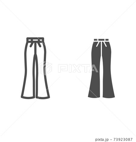 Flared pants line and solid icon, clothes concept, retro pants sign on white background, Flared jeans icon in outline style for mobile concept and web design. Vector graphics. 73923087