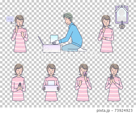 Various middle-aged women requesting the arrangement of relics 73924923