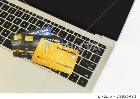 Close Up, Credit card banks on keyboard laptop used for online shopping.,business concept. 73925431