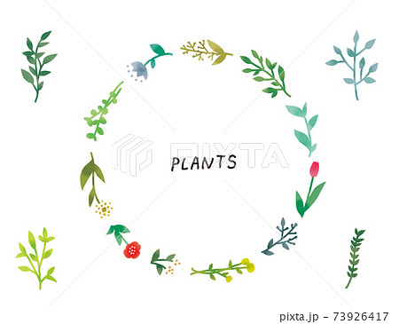 カジュアルなタッチ シンプルでナチュラルなボタニカル植物のリースのイラストのイラスト素材