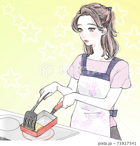 料理する女性（背景付き） 73927541