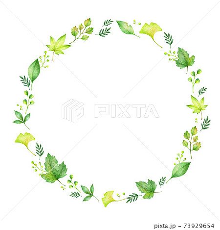 緑の葉っぱのリース 手描き色鉛筆画 緑の葉っぱのリース 手描き色鉛筆画 73929654