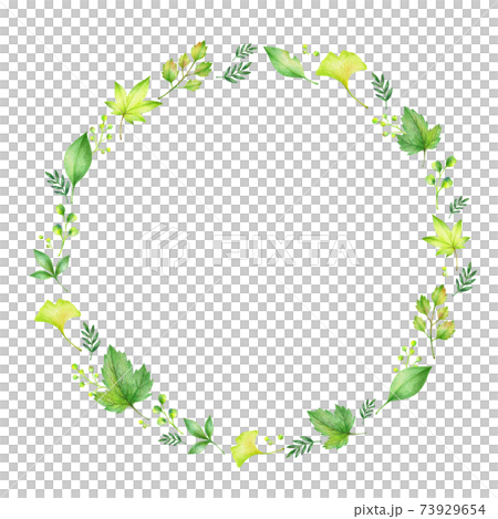 緑の葉っぱのリース 手描き色鉛筆画 緑の葉っぱのリース 手描き色鉛筆画 73929654