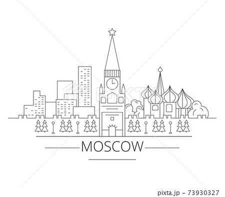 Buildings of the city of Moscow. Kremlin, St. Basil s Cathedral, at home. Linear art 73930327