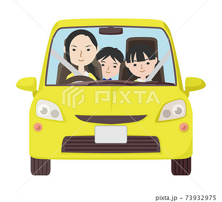 車で買い物に行くお母さんと子供たちのイラスト素材