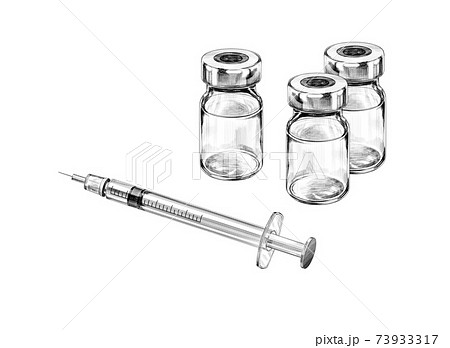 ワクチンと注射器のモノクロイラストのイラスト素材