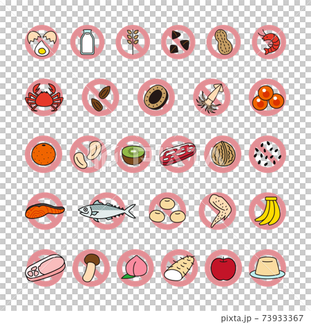 食物アレルギー　特定原材料等28品目　アイコン　ノーマーク　セット 73933367