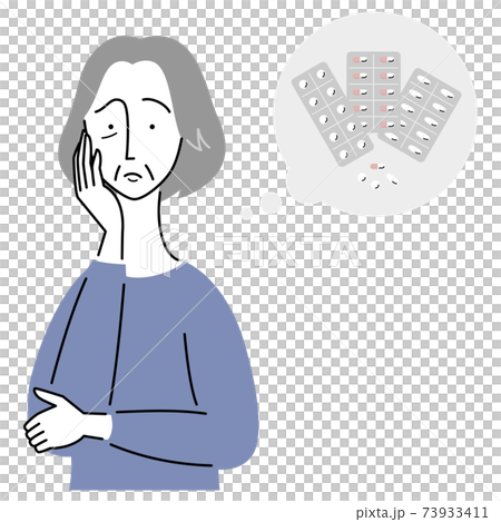Senior woman who seems to be worried about medicine 73933411