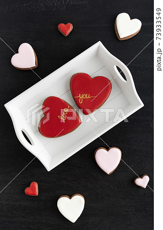 Homemade Valentines Day cookies shape of hearts. Congratulations on February 14 73933549