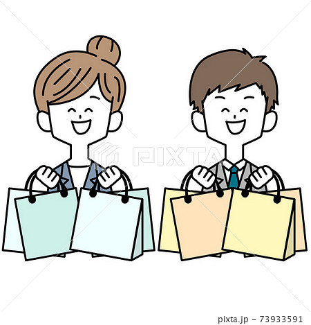 ショッピングを楽しむスーツを着た男女 ショッピングを楽しむスーツを着た男女 73933591