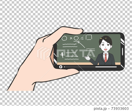スマホ　横画面　オンライン授業　男性 73933603