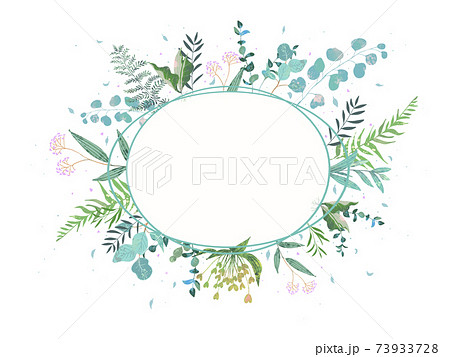 オシャレなお花と葉っぱのかわいい北欧風植物フレームイラスト素材のイラスト素材 73933728 Pixta