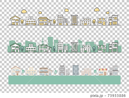 街並みのイラストセット シンプル 背景 おしゃれ アイコン 町 ビル 風景 都会のイラスト素材