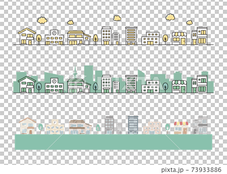 街並みのイラストセット シンプル 背景 おしゃれ アイコン 町 ビル 