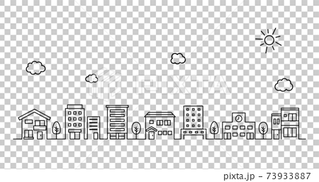 街並みのイラスト シンプル 空 線 背景 おしゃれ アイコン 町 ビル 風景 都会のイラスト素材