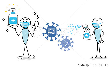 感染症対策　人物とアルコール消毒とウイルス 73934213