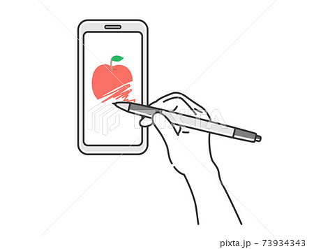 スマートフォンで絵を描くイラストのイラスト素材