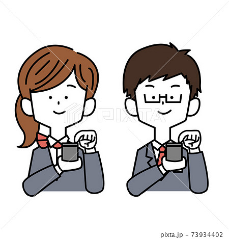 スマホをいじる接客業の男女のイラスト素材