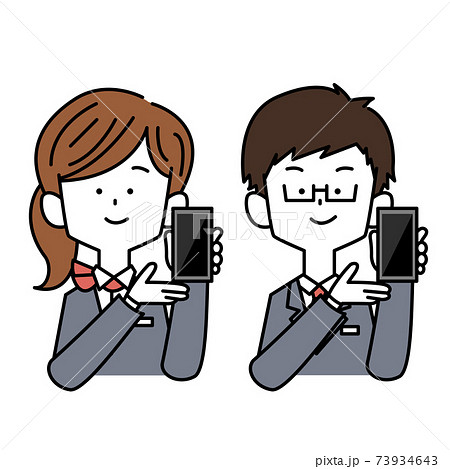 スマホをおすすめする接客業の男女 のイラスト素材