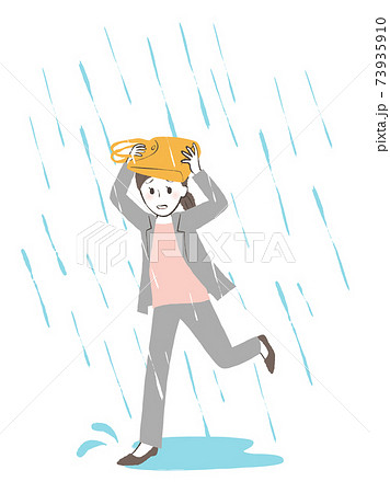 雨に降られる女性のイラスト素材