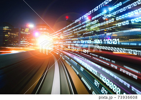 Digital data flow on road with motion blur to create vision of fast speed transfer 73936608