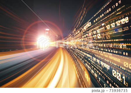 Digital data flow on road with motion blur to create vision of fast speed transfer Digital data flow on road with motion blur to create vision of fast speed transfer 73936735