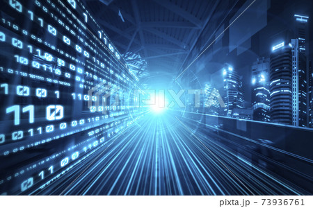 Digital data flow on road with motion blur to create vision of fast speed transfer 73936761