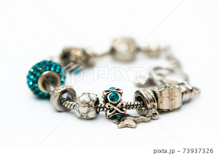 Beautiful bracelet with charms isolated on white background 73937326