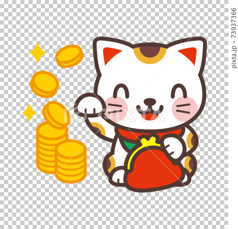 財布を持つ招き猫とコイン 財布を持つ招き猫とコイン 73937366