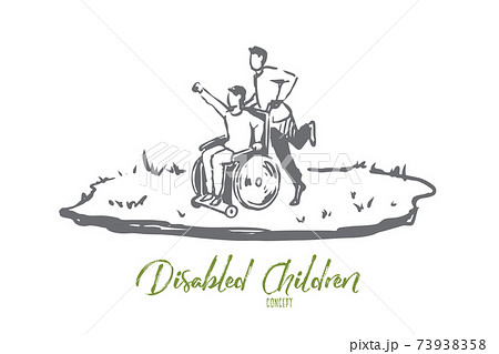Wheelchair, handicapped, boy, walk concept. Hand drawn isolated vector. Wheelchair, handicapped, boy, walk concept. Hand drawn isolated vector. 73938358