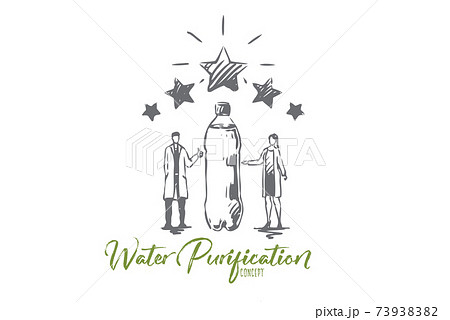 Water, drink, bottle, clear, plastic concept. Hand drawn isolated vector. 73938382