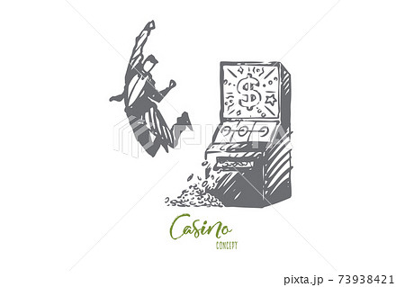 Casino, winner, machine, man, happy concept. Hand drawn isolated vector. Casino, winner, machine, man, happy concept. Hand drawn isolated vector. 73938421
