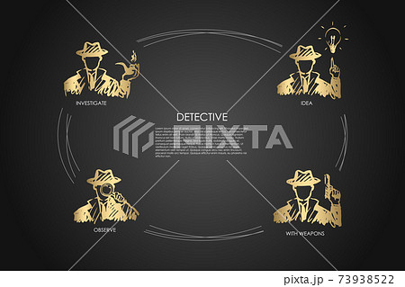 Detective - investigate, observe, idea, with weapons vector concept set 73938522