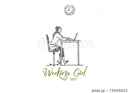 Working, girl, computer, internet, job concept. Hand drawn isolated vector. Working, girl, computer, internet, job concept. Hand drawn isolated vector. 73938625