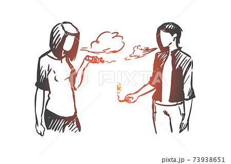 Vape, e-cigarette, girl, smoke concept. Hand drawn isolated vector. Vape, e-cigarette, girl, smoke concept. Hand drawn isolated vector. 73938651