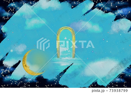 夢かわいいふわふわの雲と輝く12星座のパターンイラストのイラスト素材